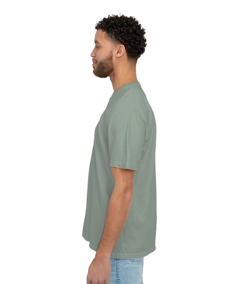 Image of a model wearing a CC1717 Comfort Colors Pigment Dyed Short Sleeve Shirt